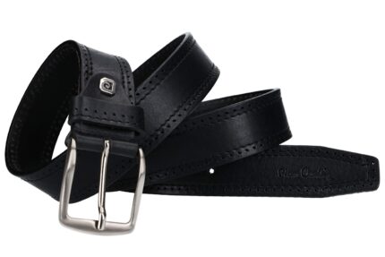 CINTURA UOMO PIERRE CARDIN NERA CINTA IN PELLE CON IMPUNTURE MADE IN ITALY