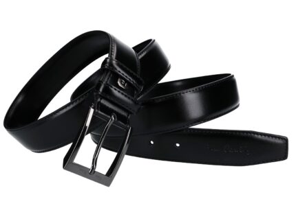 CINTURA UOMO PIERRE CARDIN NERA IN PELLE CON IMPUNTURE