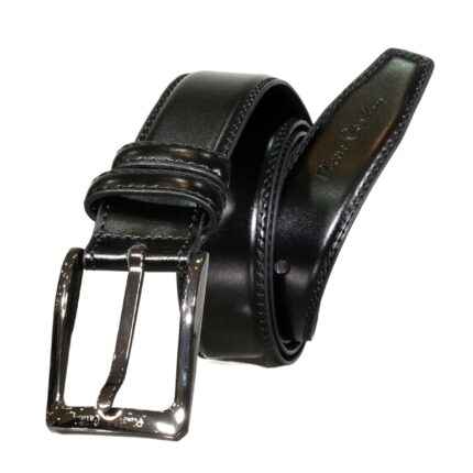 ROB01 140202 Cintura Uomo Pierre Cardin Doppio Ricamo e Passa Cinta Vera Pelle Made in Italy