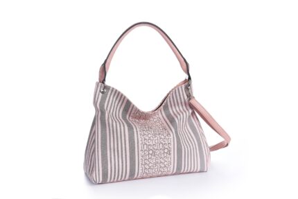 MS126 22860 Borsa Pierre Cardin Sacca Motivo Fantasia Logo Pierre Cardin e Righe Bicolori