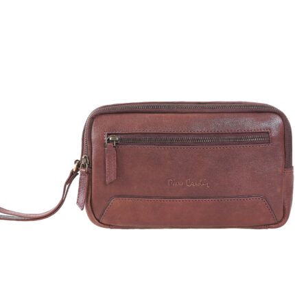 Zip closure clutch bag with front pocket in genuine leather - 2800 YS12