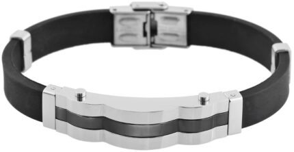 Akzent Das Schmuckarmband aus Kautschuk und Edelstahl in silberfarbig mit IP ...