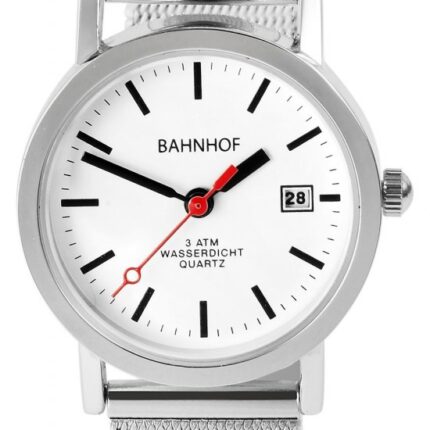 Bahnhof Damenuhr mit Milanesearmband, Datumsanzeige