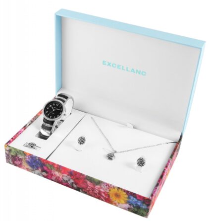 Excellanc Geschenkset mit Damenuhr, Halskette, Ring und Ohrsteckern