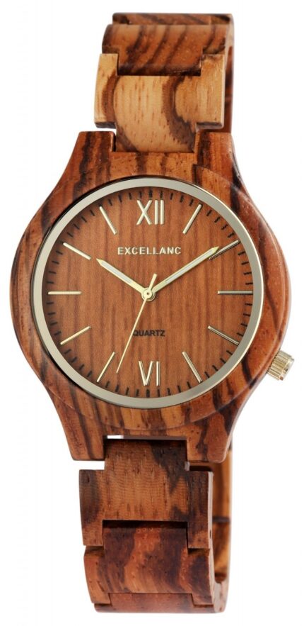 Excellanc Damen Armbanduhr aus Holz mit Edelstahl Faltschließe