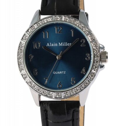 Alain Miller Damenuhr mit Lederimitationsband, 22,2 cm, schwarz