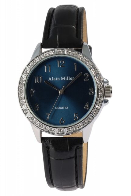 Alain Miller Damenuhr mit Lederimitationsband, 22,2 cm, schwarz