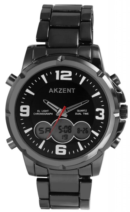 Akzent Analog/Digital Herrenuhr mit Edelstahlarmband
