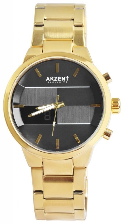 Akzent Exclusive Herrenuhr mit Edelstahlband, analog und digital