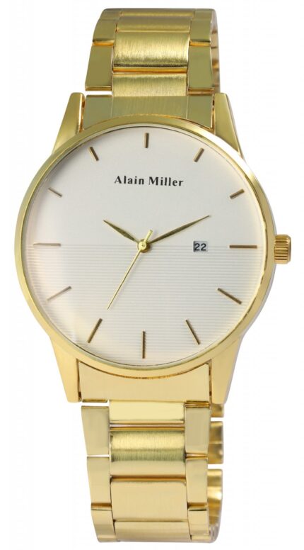 Alain Miller Herrenuhr mit Metallband, goldfarben, Ø 4,5 cm