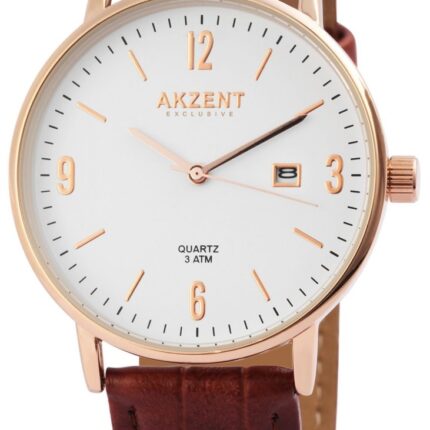Akzent Exclusive Herrenarmbanduhr mit Lederimitationsband