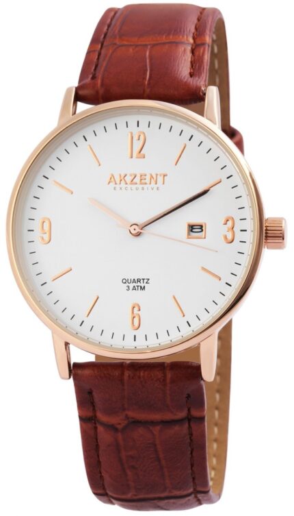 Akzent Exclusive Herrenarmbanduhr mit Lederimitationsband