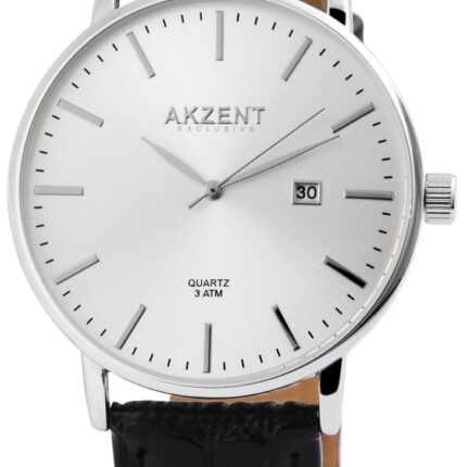 Akzent Exclusive Herrenarmbanduhr mit Lederimitationsarmband