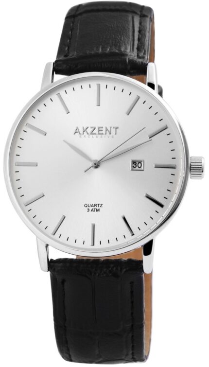 Akzent Exclusive Herrenarmbanduhr mit Lederimitationsarmband