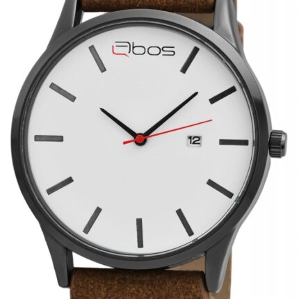 QBOS Herrenuhr mit Lederimitationsarmband