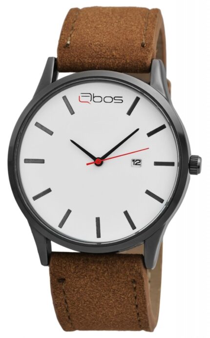 QBOS Herrenuhr mit Lederimitationsarmband