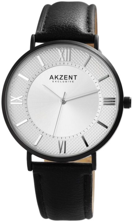 Akzent Exclusive Herrenarmbanduhr mit Lederimitationsarmband