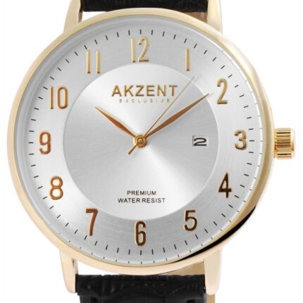 Akzent Exclusive Herrenarmbanduhr mit Lederimitationsarmband