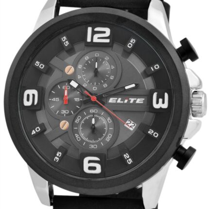 Elite Herren Chronograph mit Lederimitationsband, 3ATM