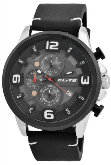Elite Herren Chronograph mit Lederimitationsband, 3ATM