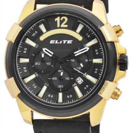 Elite Herren Chronograph mit Lederimitationsband, 3ATM