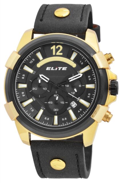Elite Herren Chronograph mit Lederimitationsband, 3ATM