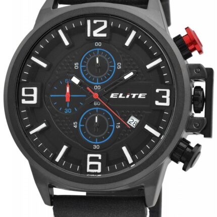 Elite Herren Chronograph mit Lederimitationsband, 3ATM