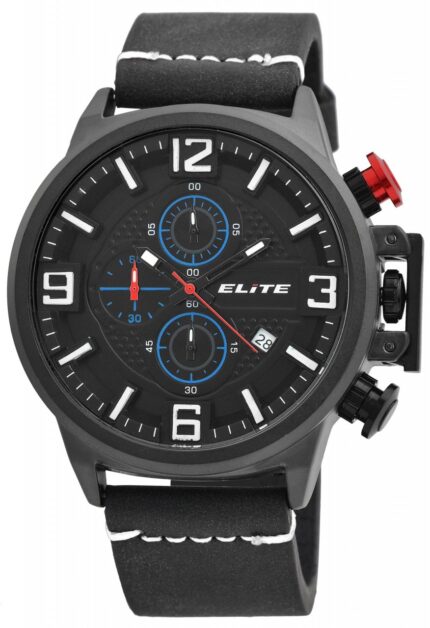 Elite Herren Chronograph mit Lederimitationsband, 3ATM