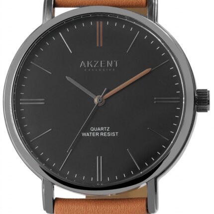 Akzent Exclusive Herrenarmbanduhr mit Lederimitationsarmband
