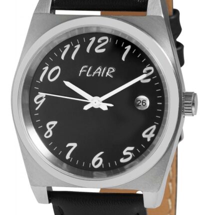 Flair Herrenuhr mit Echtlederarmband, Datumsanzeige, 5 ATM