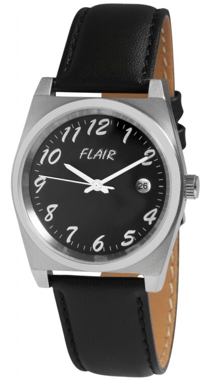 Flair Herrenuhr mit Echtlederarmband, Datumsanzeige, 5 ATM