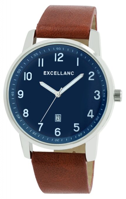 Excellanc Herrenuhr, Armband aus Lederimitat, Datumsanzeige