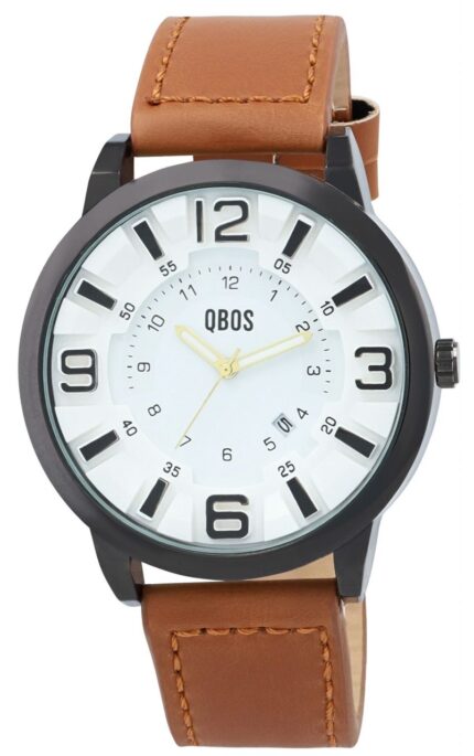 QBOS Herrenuhr mit Lederimitationsband