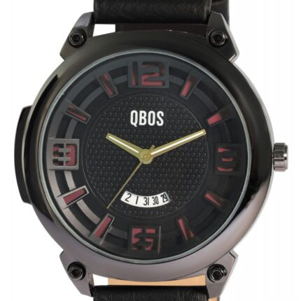 QBOS Herrenuhr mit Lederimitationsband