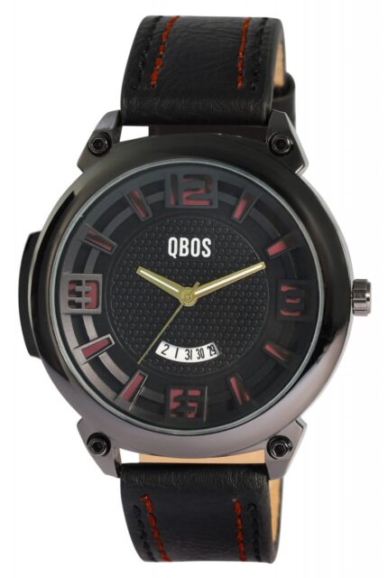 QBOS Herrenuhr mit Lederimitationsband