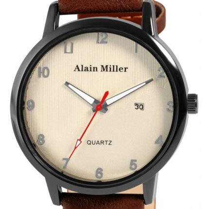 Alain Miller Herrenuhr mit Band aus Lederimitat