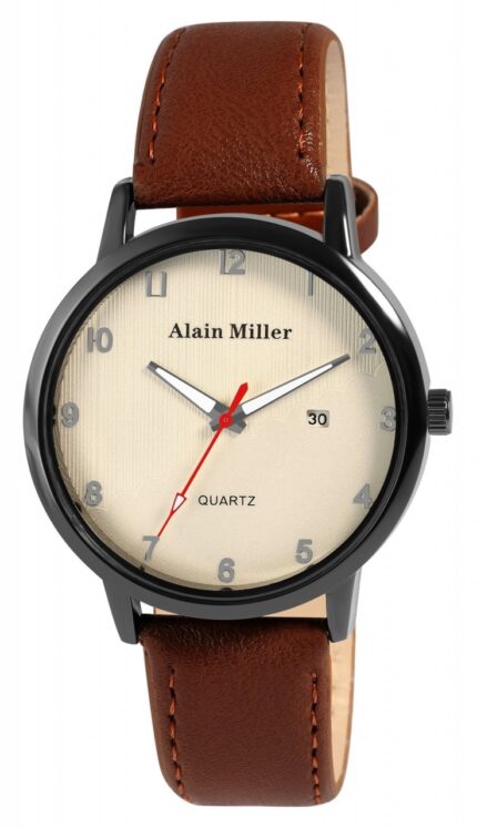 Alain Miller Herrenuhr mit Band aus Lederimitat