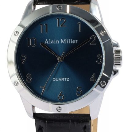 Alain Miller Herrenuhr mit Lederimitationsband, schwarz, 23,9 cm