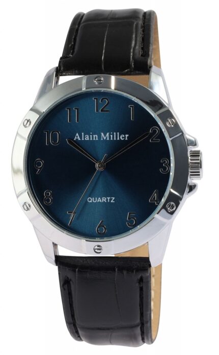 Alain Miller Herrenuhr mit Lederimitationsband, schwarz, 23,9 cm