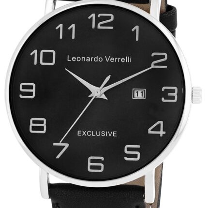 Leonardo Verrelli Herrenuhr,Lederimitat, Ø 43 mm