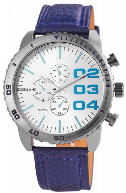 Excellanc Herrenuhr Lederimitationsarmband, blau silberfarbig
