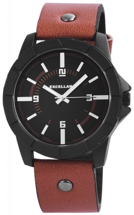 Excellanc Herren Uhr aus Armband Lederimitatin Leuchtzeiger, braun