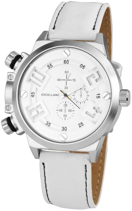 Excellanc Herren Uhr Kunstleder Leuchtzeiger Chronolook, weiß