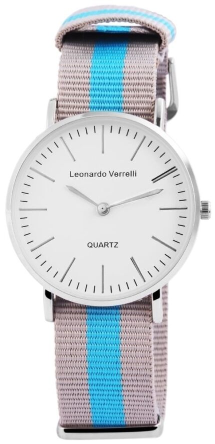 Leonardo Verrelli Unisexuhr mit Textilarmband, hellblau grau silberfarbig
