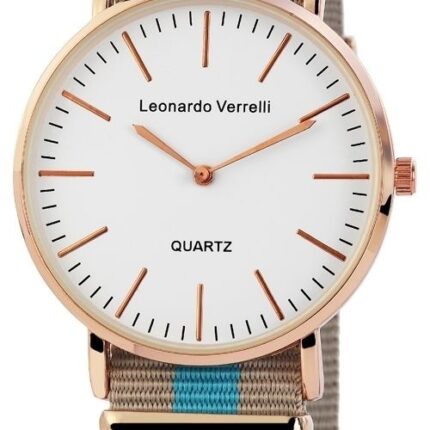 Leonardo Verrelli Unisexuhr mit Textilarmband, grau hellblau roségoldfarbig