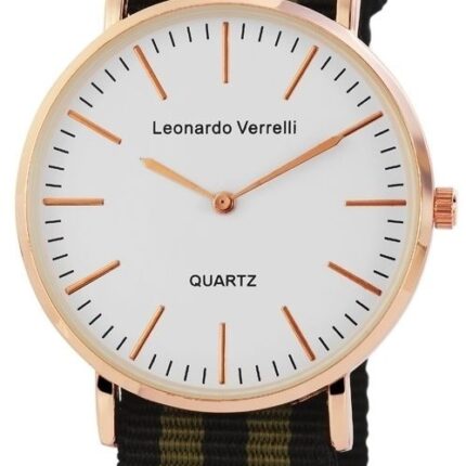 Leonardo Verrelli Unisexuhr mit Textilarmband, schwarz grün roségoldfarbig