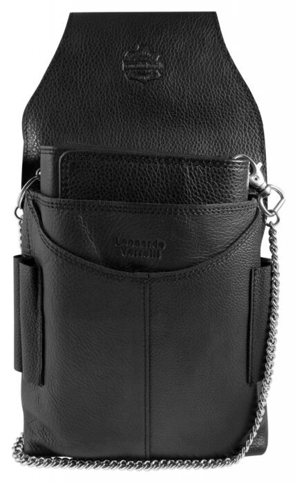 Leonardo Verrelli, Echtleder Kellner-Geldbörse, mit Tasche u. Kette, Druckkno...