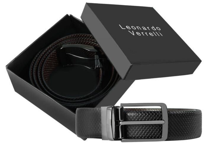 Leonardo Verrelli Echtleder Wendegürtel mit Box, Krokoprägung, kürzbar, schwa... - Image 2