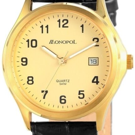 Monopol Herrenuhr mit Echtlederarmband, 5 Bar wasserdicht