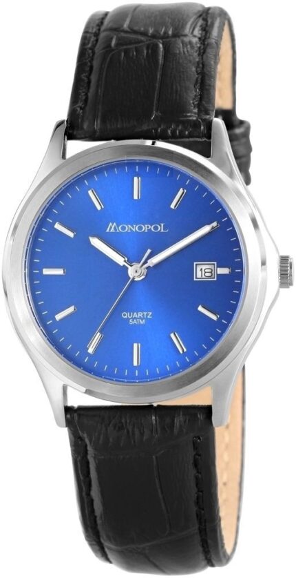 Monopol Herrenuhr mit Echtlederarmband, 5 Bar wasserdicht
